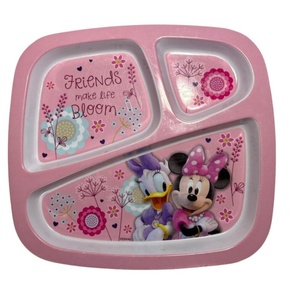 Minnie & Daisy Divided Plate Zak Designs Malamine Friends Make Life Bloom Pink
